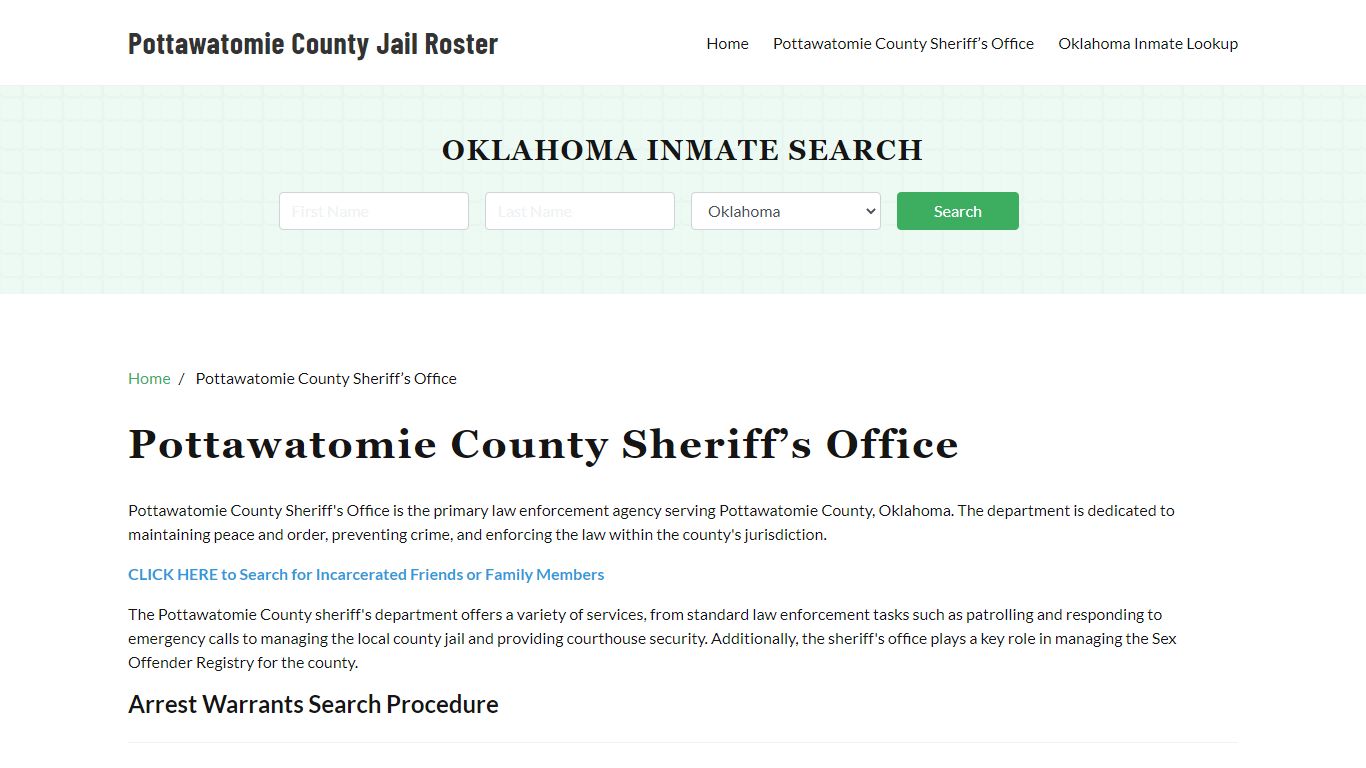 Pottawatomie County Sheriff Office, OK, Arrest Warrants Search